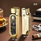 Windproof Triple Jet Cigar Lighter with LED Display and Cigar Punch