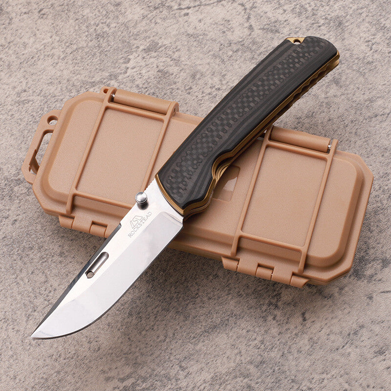 8''New VG10 Blade TC4 Inlay Carbon Fiber Handle CampingFolding Knife VTF189