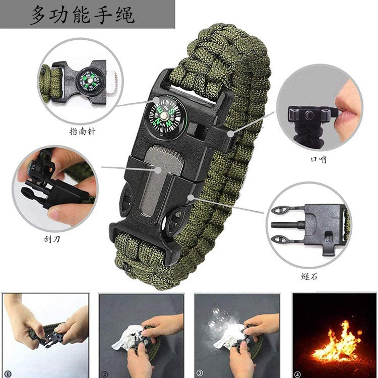 Outdoor Survival Kit — Multi-Tool Card, Spork, Paracord Bracelet & Emergency Blanket
