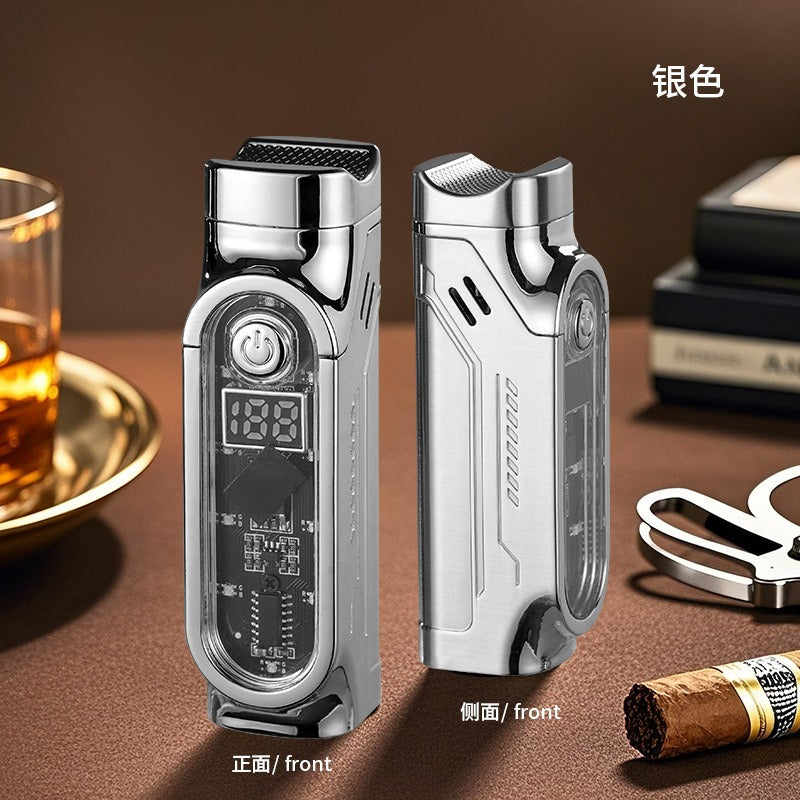 Windproof Triple Jet Cigar Lighter with LED Display and Cigar Punch