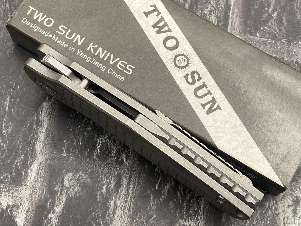Twosun TS559 Titanium Folding Knife – 14C28N Stonewash Blade