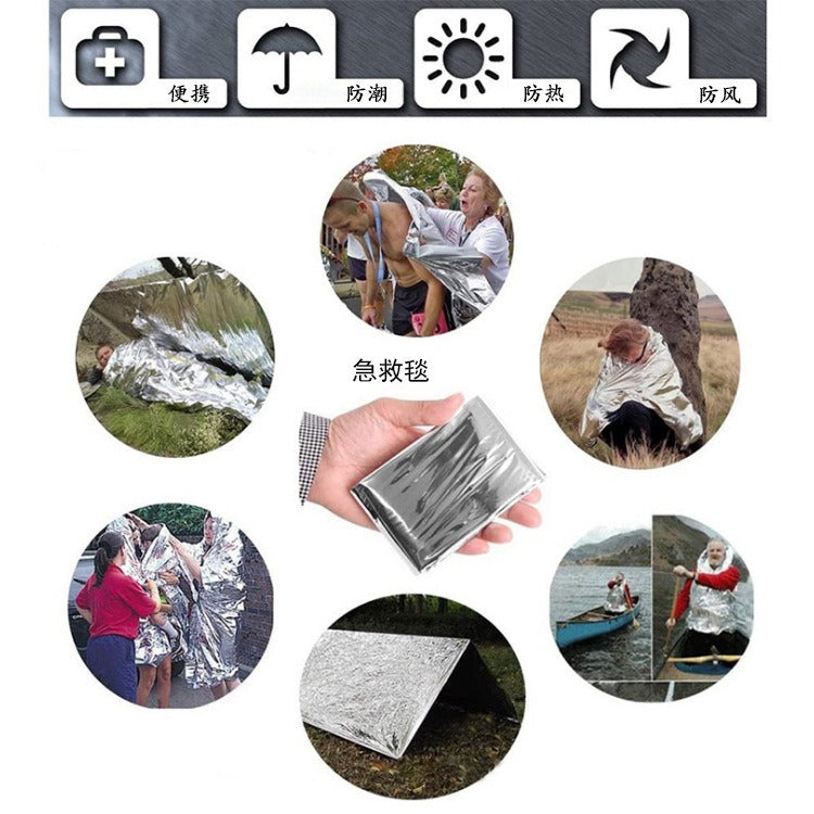 Outdoor Survival Kit — Multi-Tool Card, Spork, Paracord Bracelet & Emergency Blanket