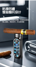 Windproof Triple Jet Cigar Lighter with LED Display and Cigar Punch