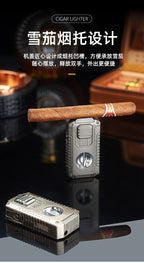 5-in-1 Triple Jet Cigar Lighter with V-Cutter Punch and Draw Tool