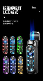 Windproof Triple Jet Cigar Lighter with LED Display and Cigar Punch