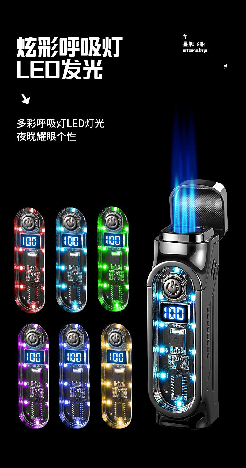 Windproof Triple Jet Cigar Lighter with LED Display and Cigar Punch