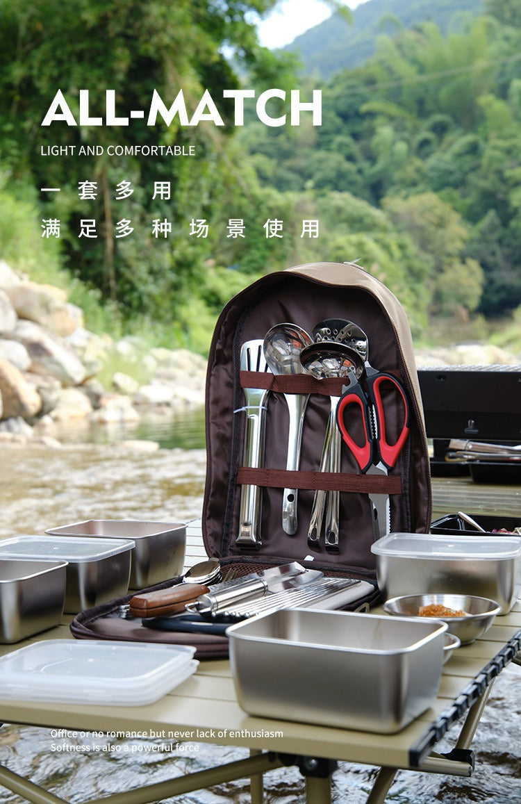 304 Stainless Steel Outdoor Cookware Set — 11-Piece Camping Kitchen Kit