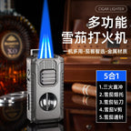 5-in-1 Triple Jet Cigar Lighter with V-Cutter Punch and Draw Tool