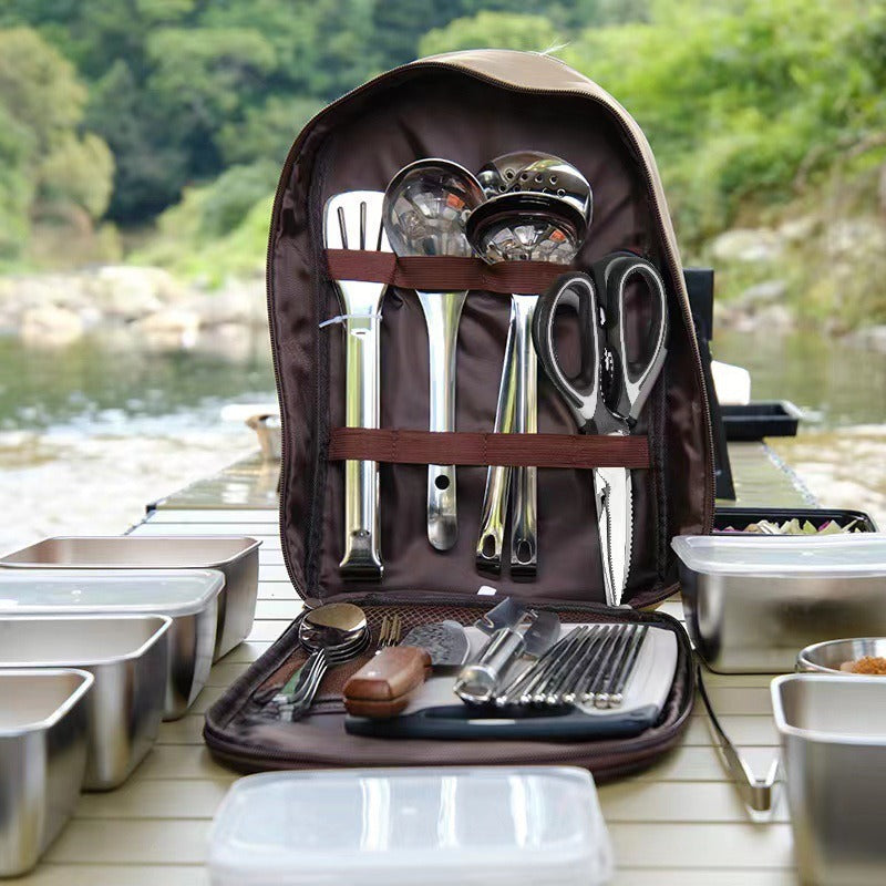 304 Stainless Steel Outdoor Cookware Set — 11-Piece Camping Kitchen Kit