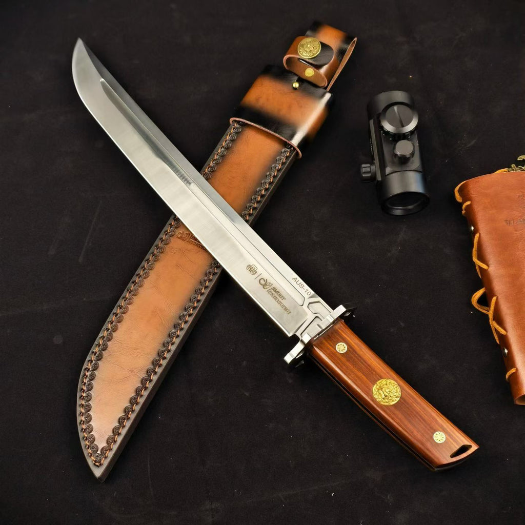 19'' New Fix Knife AUS-10 Stell Blade Sandalwood Handle Camping  Hunting Knife