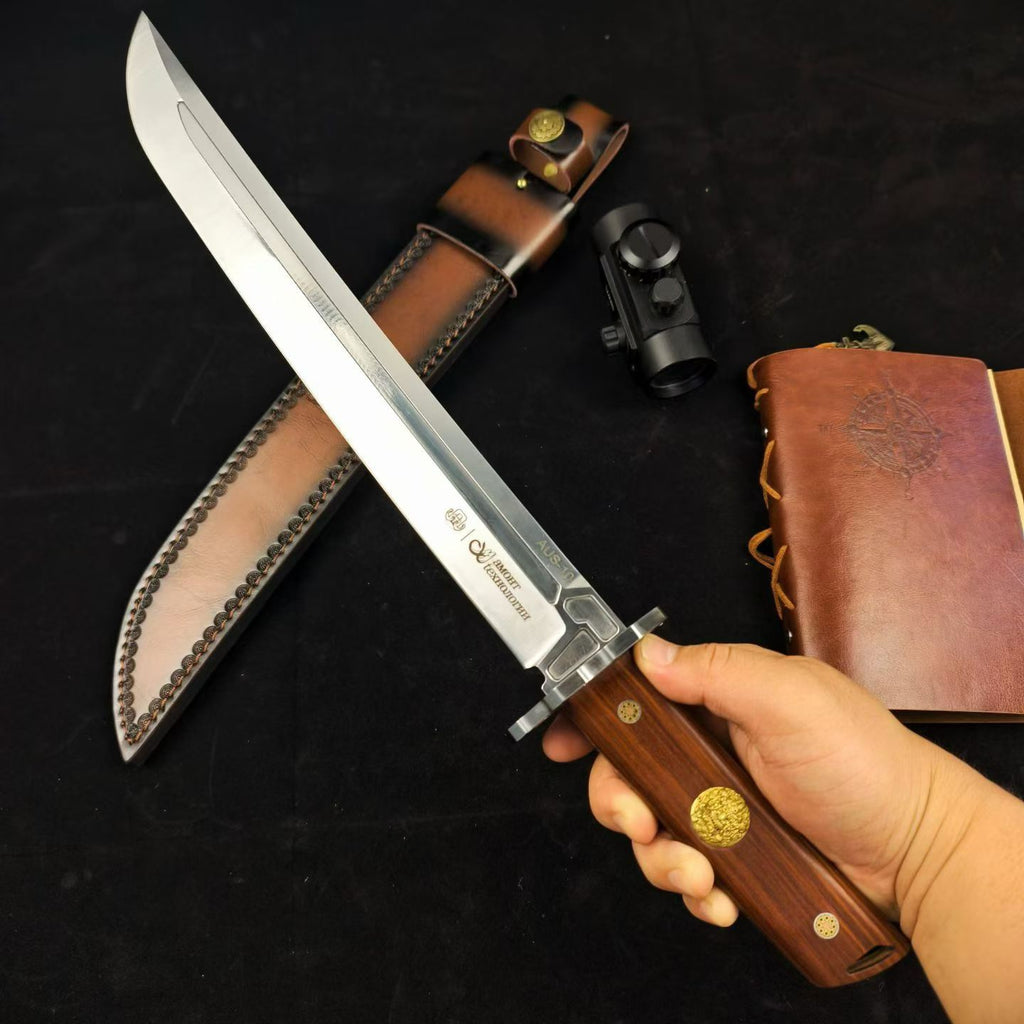 19'' New Fix Knife AUS-10 Stell Blade Sandalwood Handle Camping  Hunting Knife