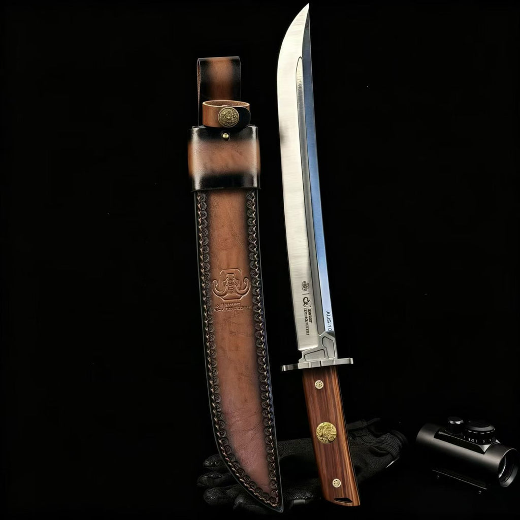 19'' New Fix Knife AUS-10 Stell Blade Sandalwood Handle Camping  Hunting Knife