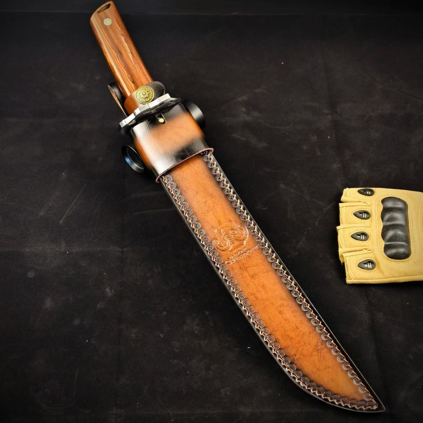 19'' New Fix Knife AUS-10 Stell Blade Sandalwood Handle Camping  Hunting Knife