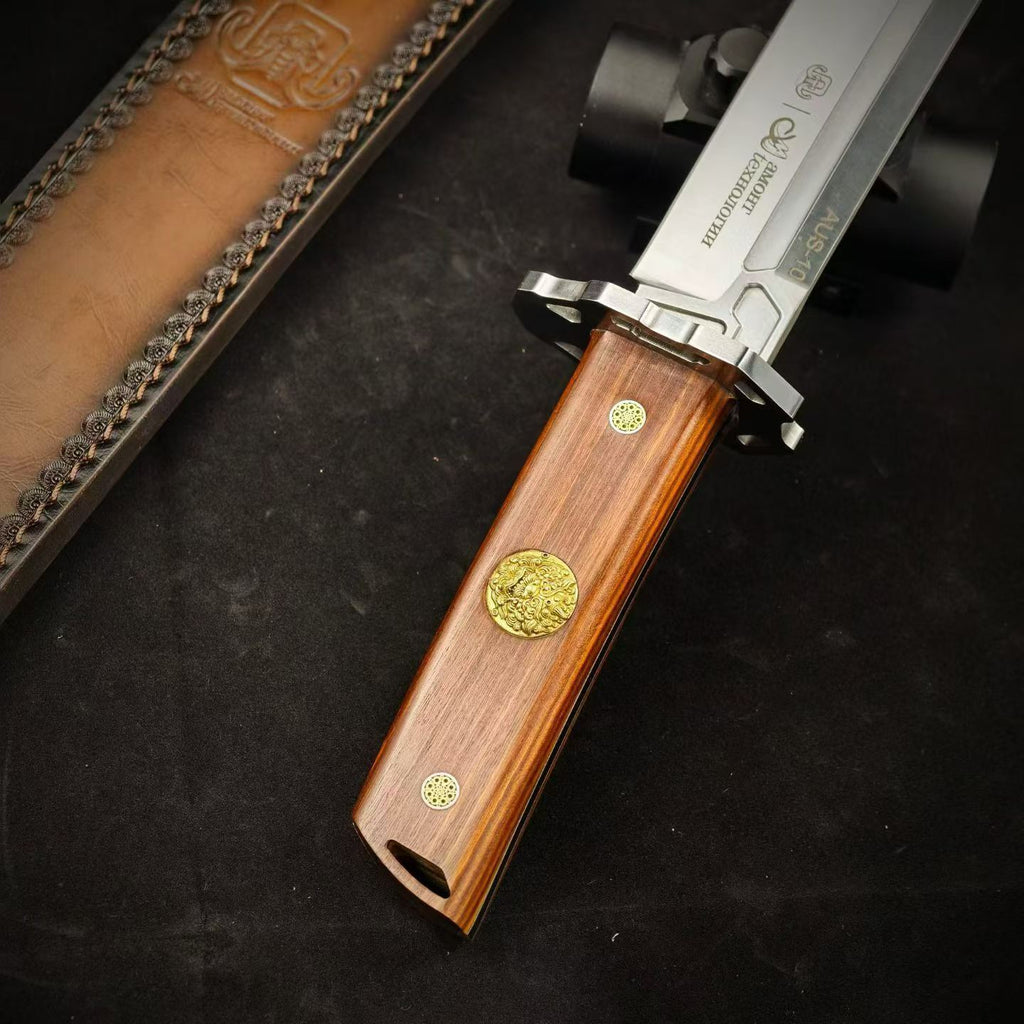 19'' New Fix Knife AUS-10 Stell Blade Sandalwood Handle Camping  Hunting Knife