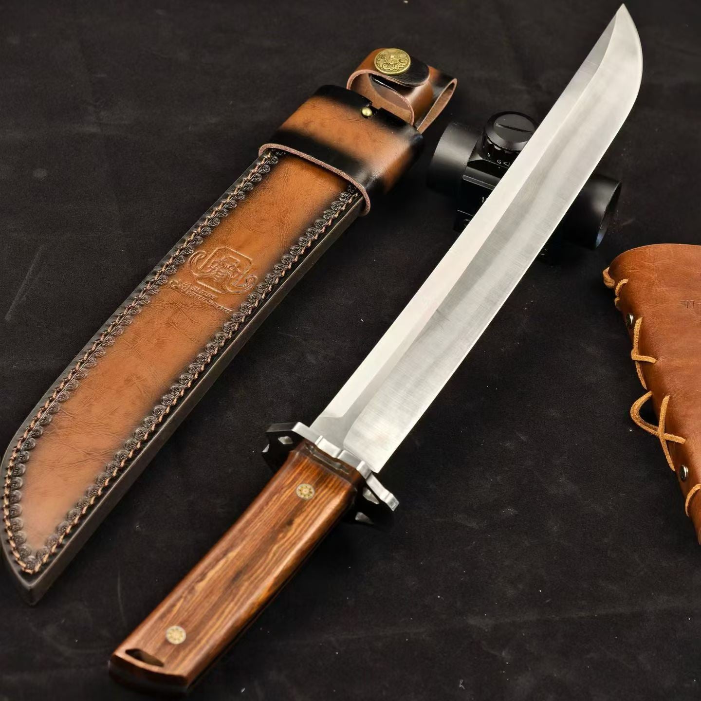 19'' New Fix Knife AUS-10 Stell Blade Sandalwood Handle Camping  Hunting Knife