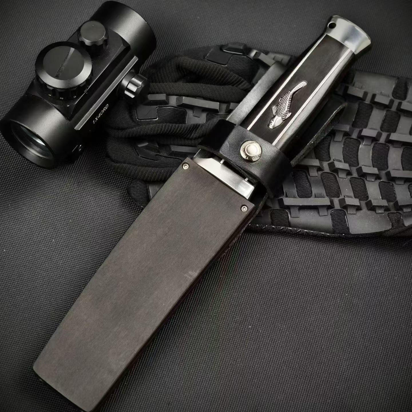 10'' New AUS-10 Steel Blade Ebony Handle Camping Hunting Knife