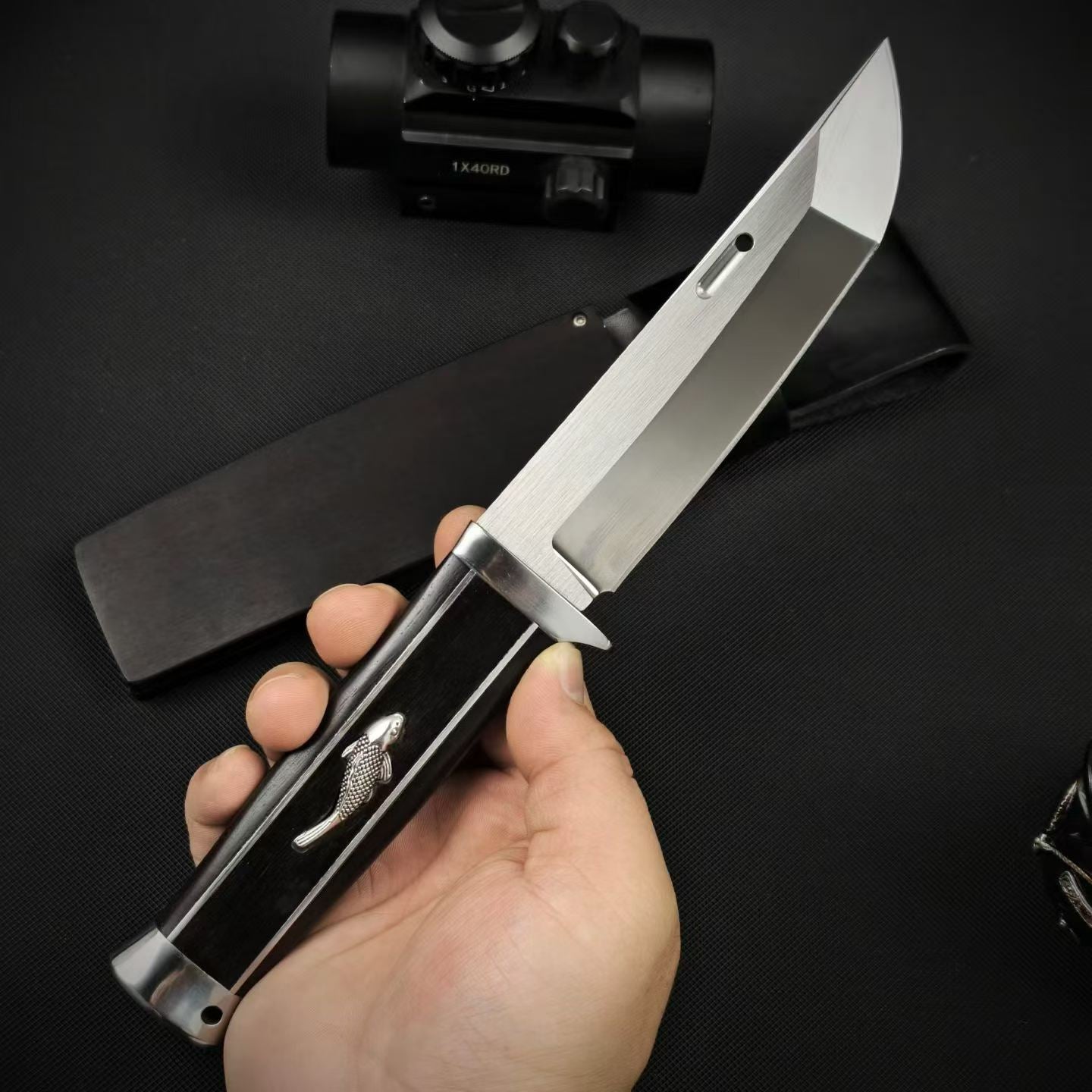 10'' New AUS-10 Steel Blade Ebony Handle Camping Hunting Knife