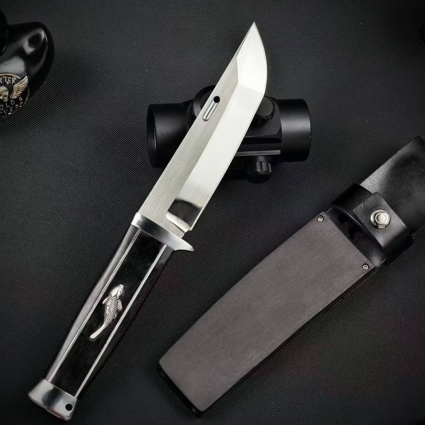 10'' New AUS-10 Steel Blade Ebony Handle Camping Hunting Knife