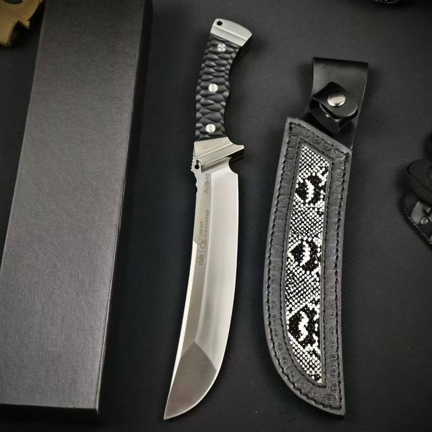 13'' New AUS-10 Steel Blade G10 Handle Camping Tactics Hunting Knife