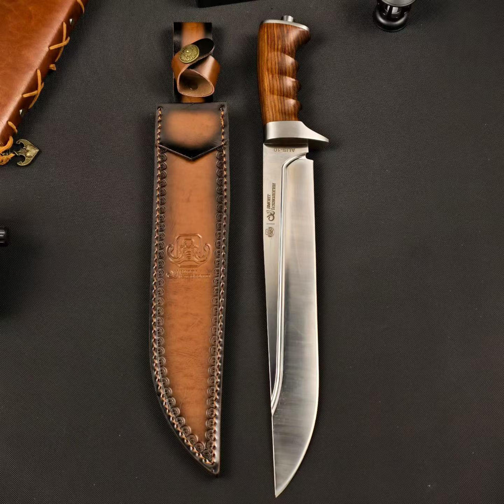 17'' New AUS-10 Steel Blade Wood Handle Camping Tactics Hunting Knife