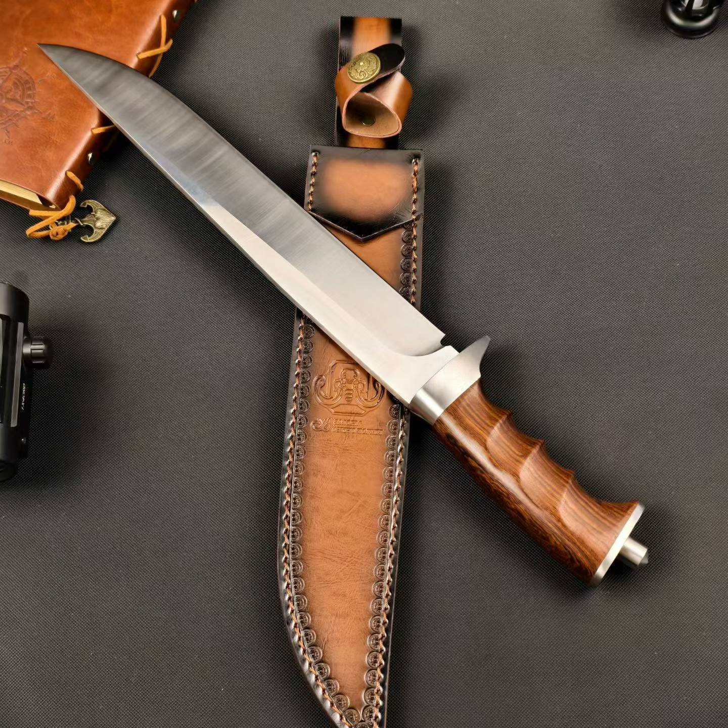 17'' New AUS-10 Steel Blade Wood Handle Camping Tactics Hunting Knife