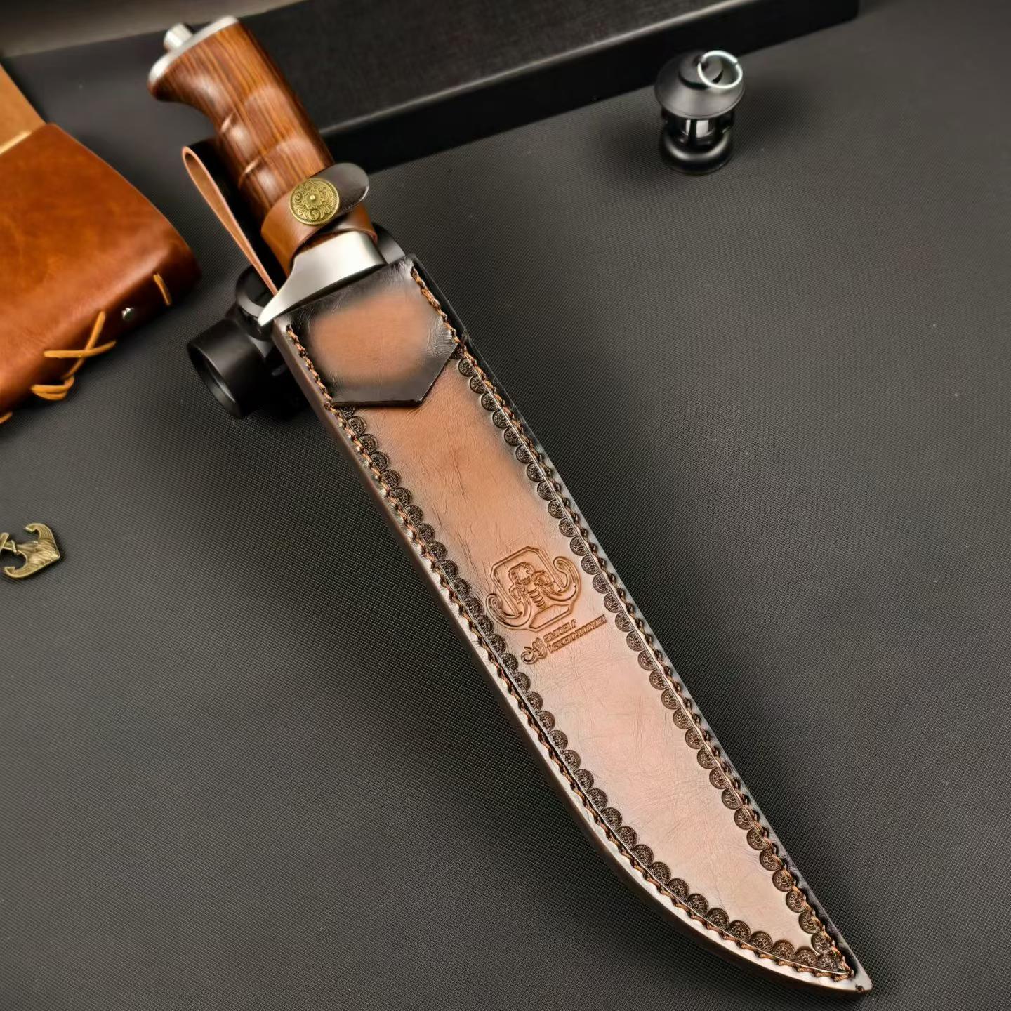 17'' New AUS-10 Steel Blade Wood Handle Camping Tactics Hunting Knife