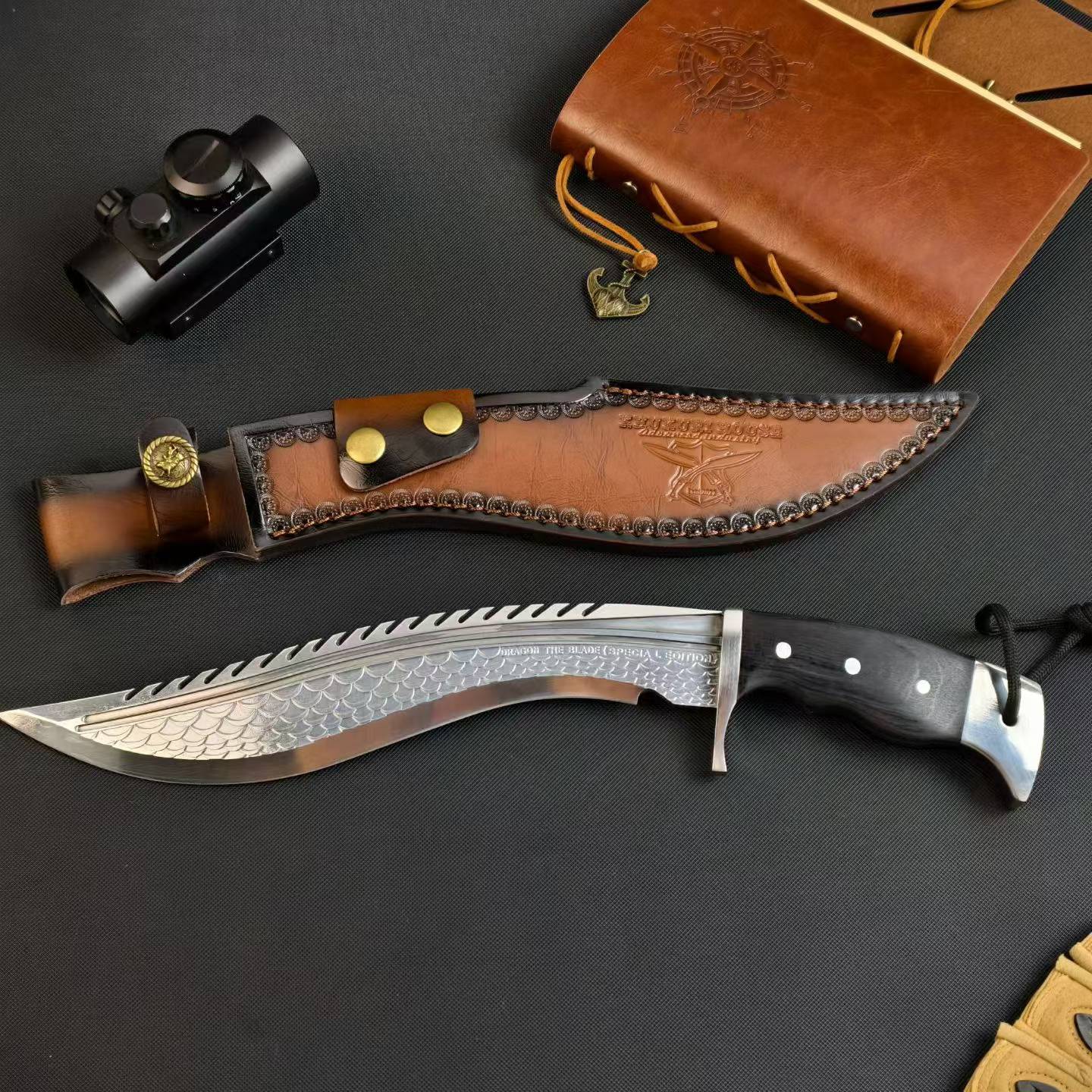14'' New AUS-10 Steel Blade Ebony Handle Camping Tactics Hunting Knife