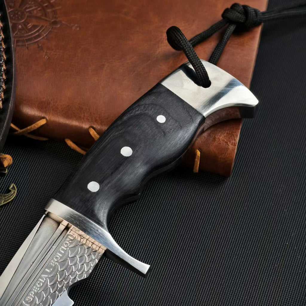 14'' New AUS-10 Steel Blade Ebony Handle Camping Tactics Hunting Knife