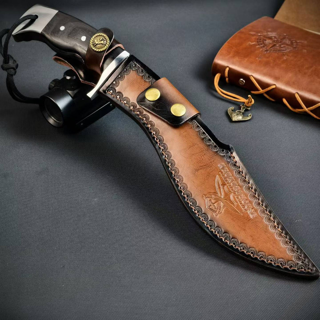 14'' New AUS-10 Steel Blade Ebony Handle Camping Tactics Hunting Knife