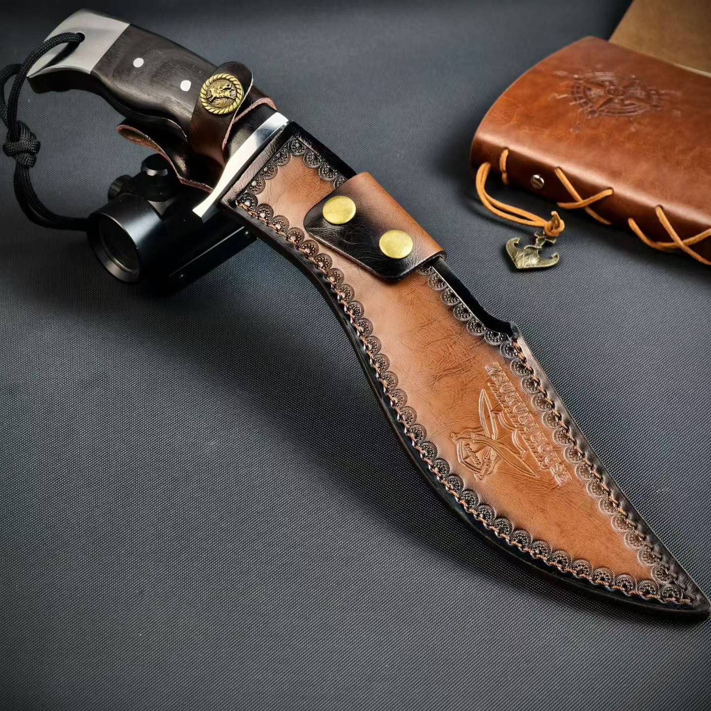 14'' New AUS-10 Steel Blade Ebony Handle Camping Tactics Hunting Knife