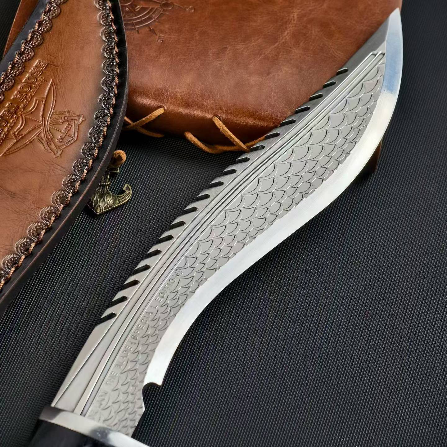 14'' New AUS-10 Steel Blade Ebony Handle Camping Tactics Hunting Knife