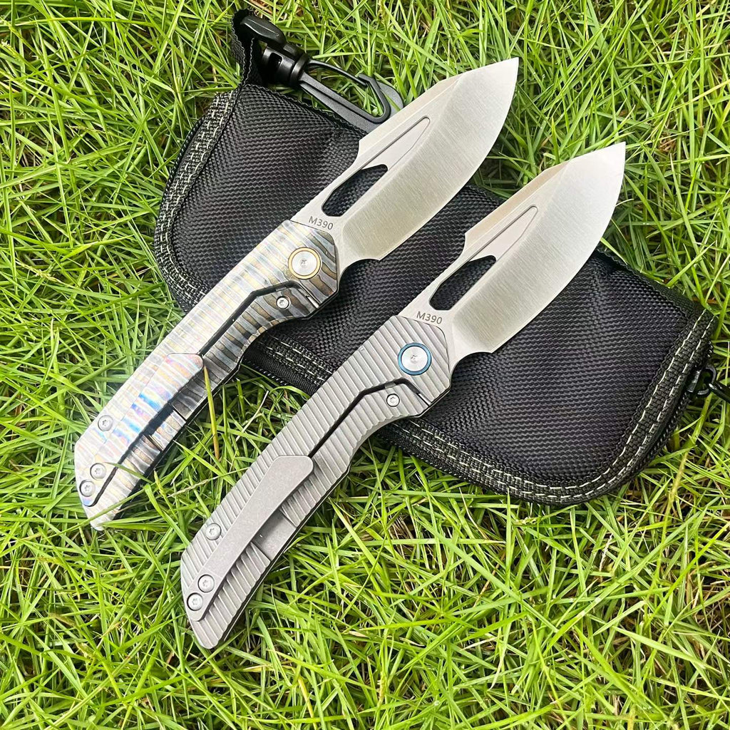 8'' New Fast Opening M390 Steel Blade Full T4C Titanium Handle Pocket Camping Folding Knife VTF160