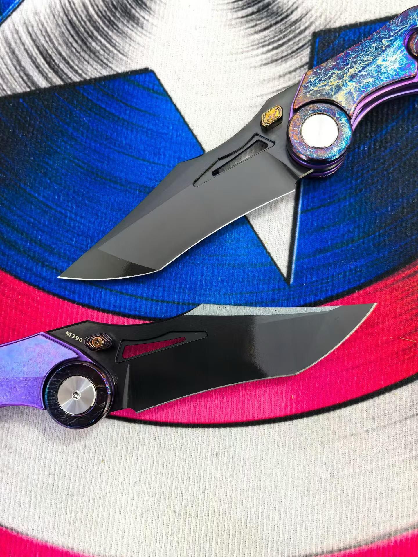 9‘’ New Fast Opening M390 Steel Blade Full T4C Titanium Handle Pocket Camping Folding Knife