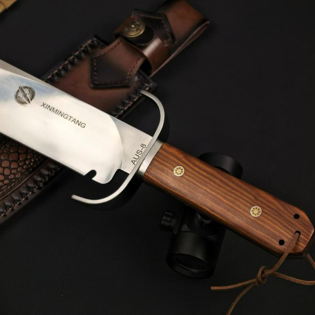 AUS-8 Red Sandalwood Fixed Blade Knife – 32cm Blade | Leather Sheath