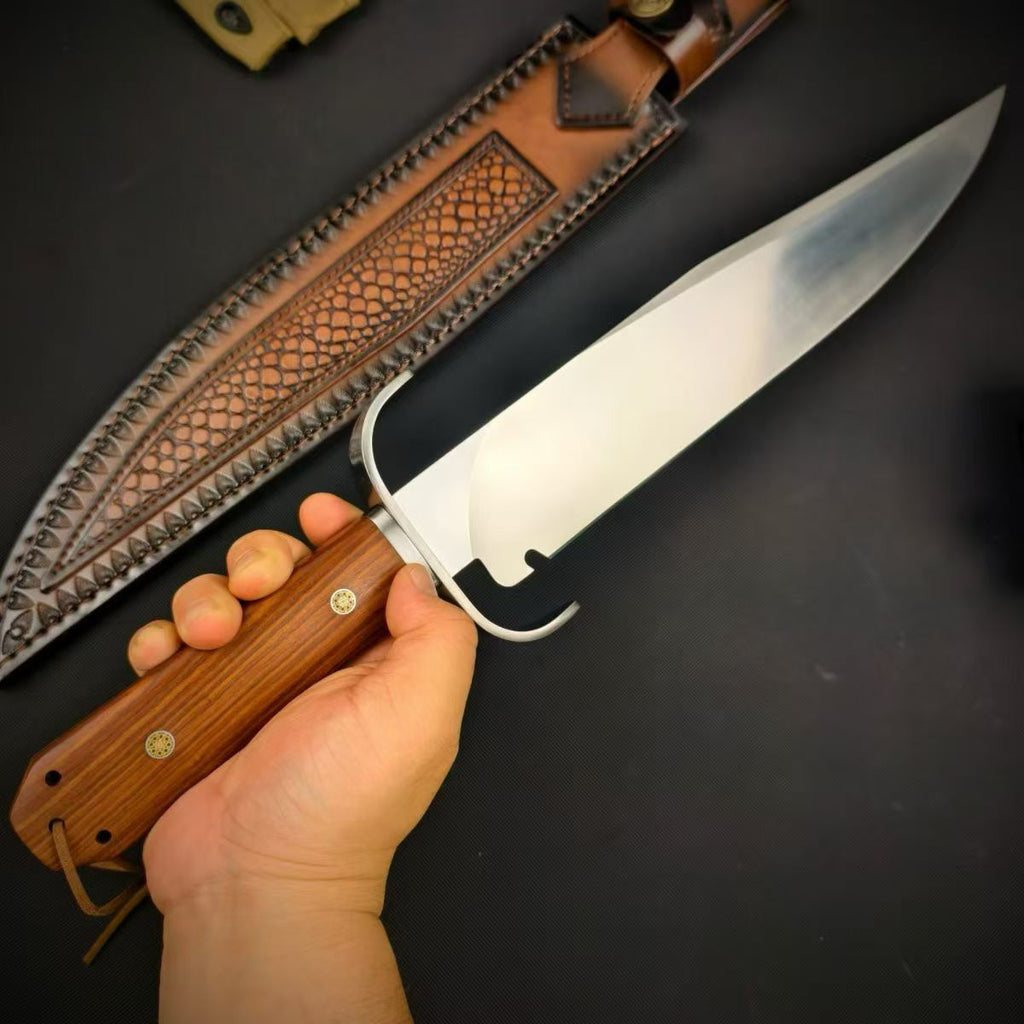 AUS-8 Red Sandalwood Fixed Blade Knife – 32cm Blade | Leather Sheath