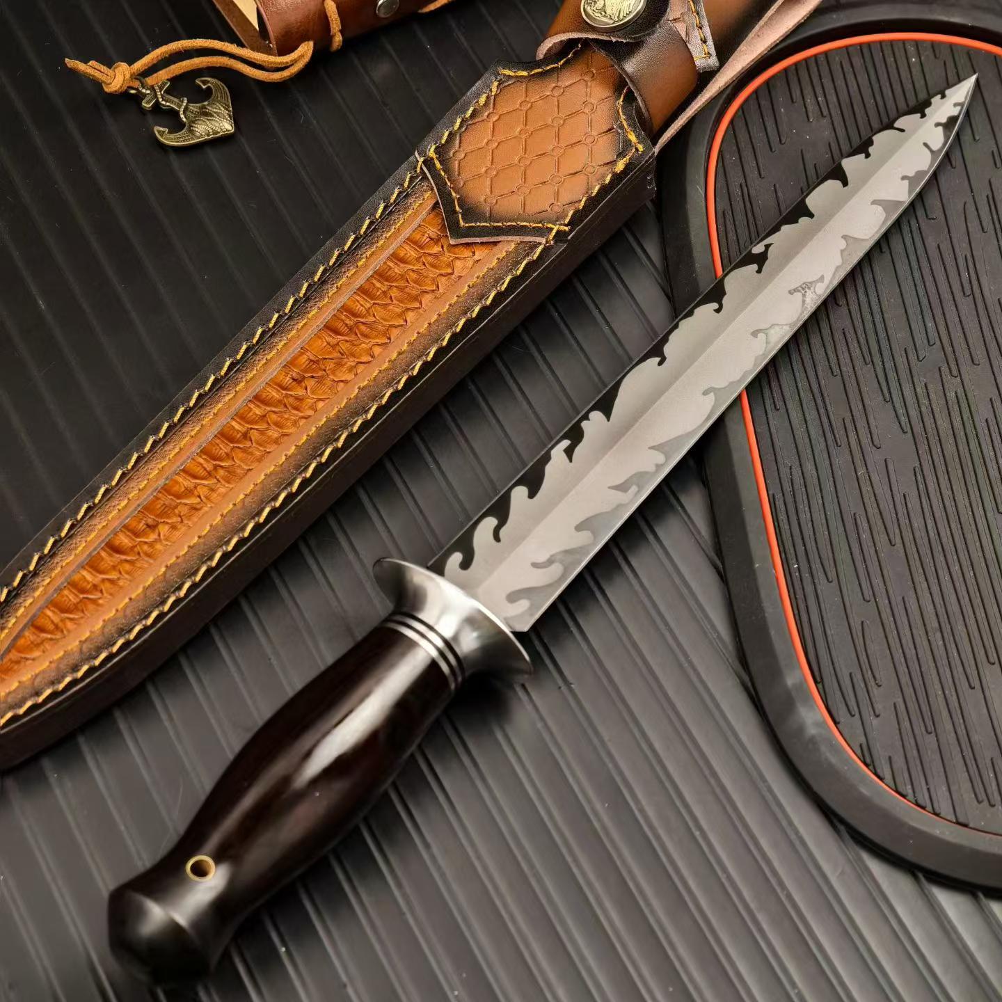 AUS-10 Steel Steel Fixed Blade Knife – Knife with  Ebony WoodHandle