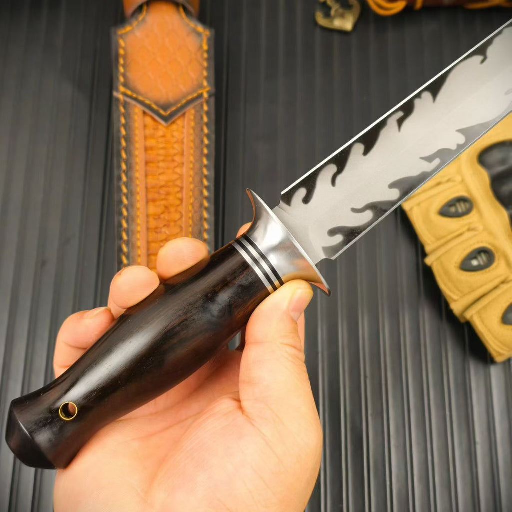 AUS-10 Steel Steel Fixed Blade Knife – Knife with  Ebony WoodHandle