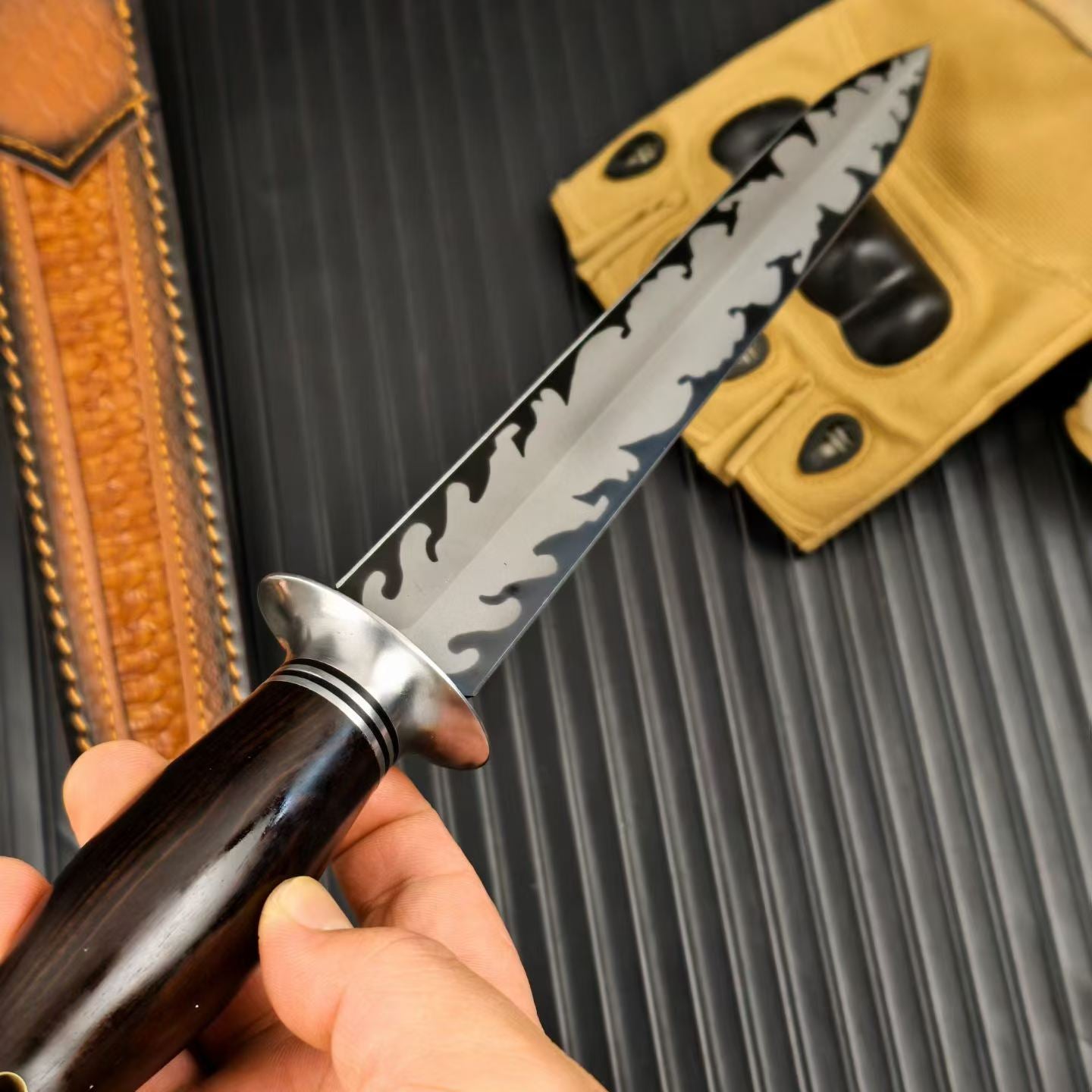 AUS-10 Steel Steel Fixed Blade Knife – Knife with  Ebony WoodHandle
