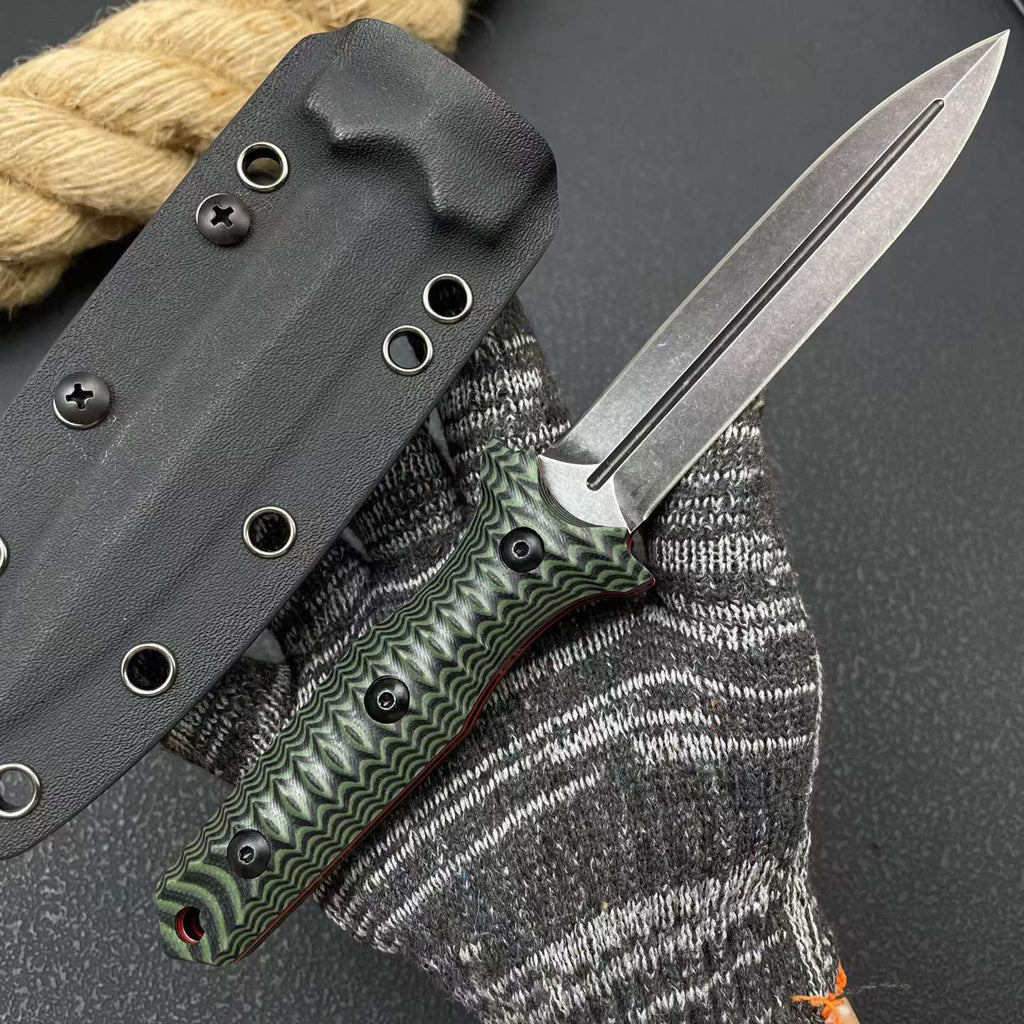 8CR14MOV Fixed Blade Dagger – 11.5cm Blade | Full Tang Steel + Dual-Color G10 Handle