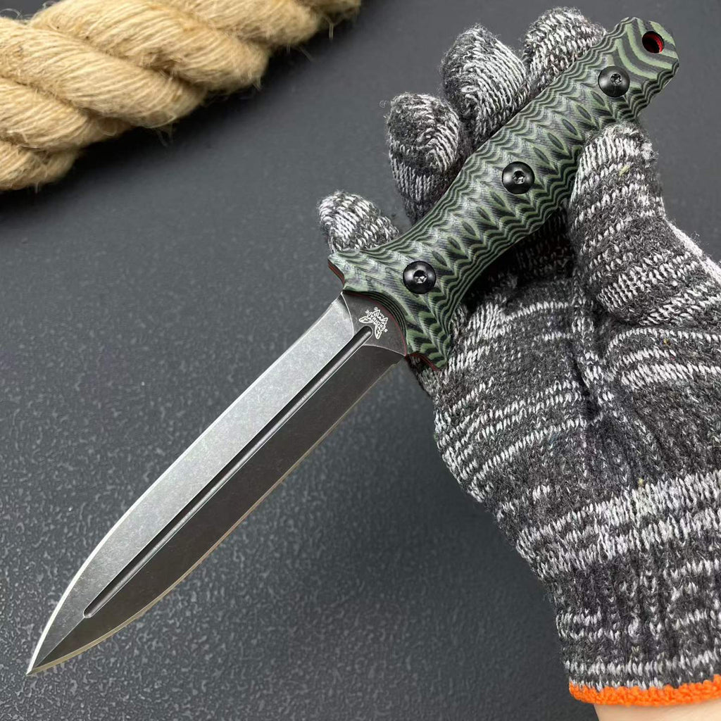 8CR14MOV Fixed Blade Dagger – 11.5cm Blade | Full Tang Steel + Dual-Color G10 Handle