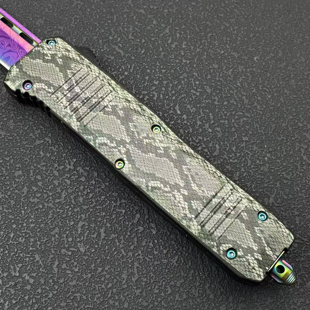 Rainbow Troodon Knife – 440 Steel | Zinc Alloy Snake-Pattern Handle | Nylon Sheath