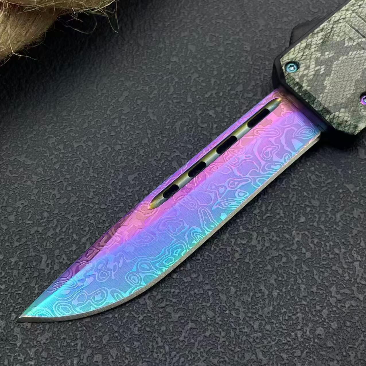 Rainbow Troodon Knife – 440 Steel | Zinc Alloy Snake-Pattern Handle | Nylon Sheath