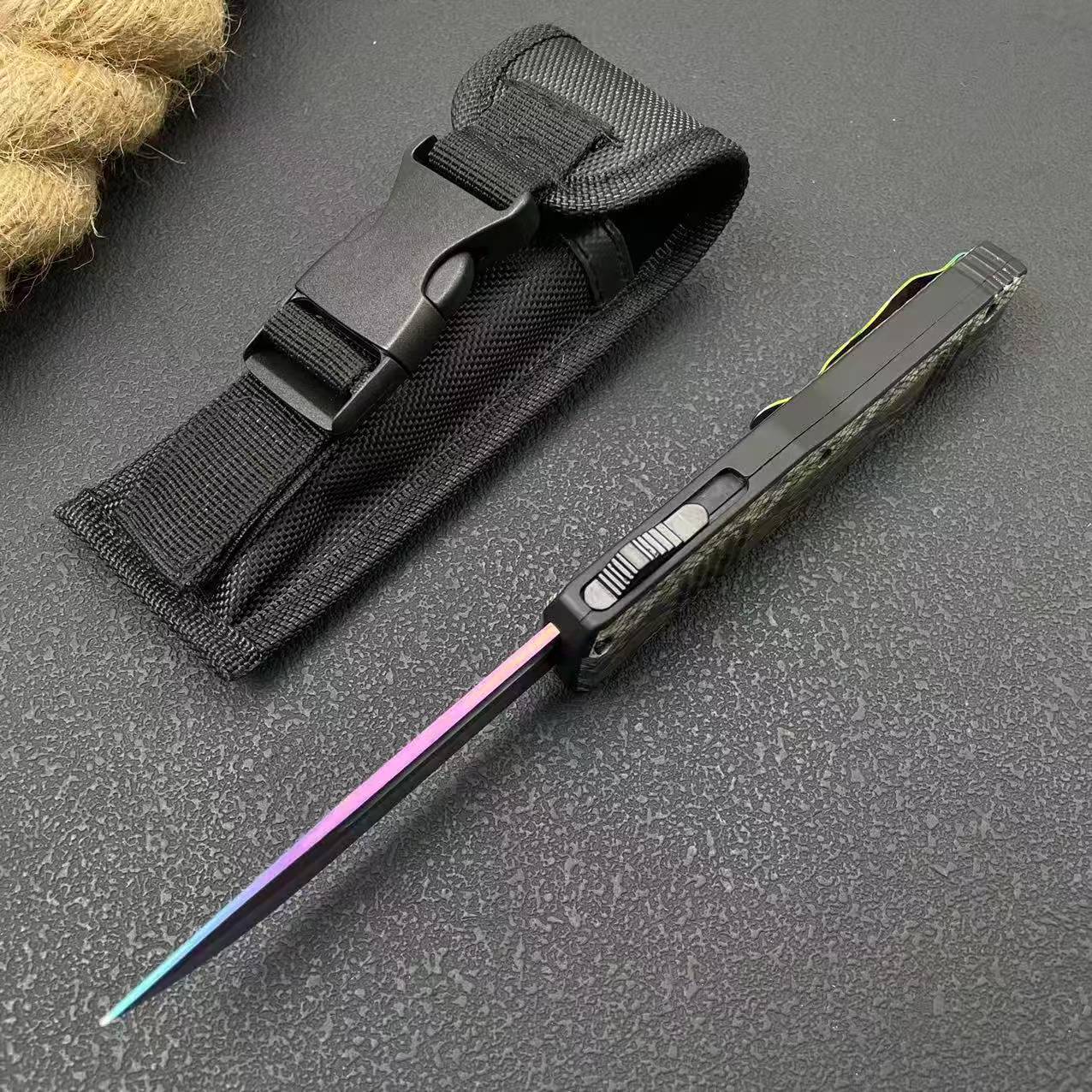 Rainbow Troodon Knife – 440 Steel | Zinc Alloy Snake-Pattern Handle | Nylon Sheath