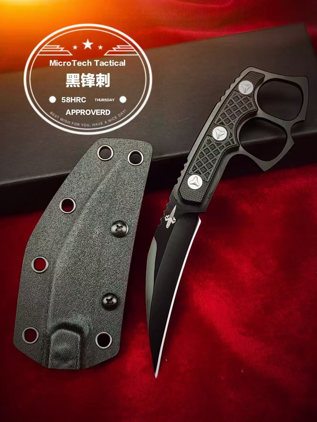 CPM-D2 Steel Karambit Fixed Blade Knife – Black Titanium Coating with Kydex Sheath