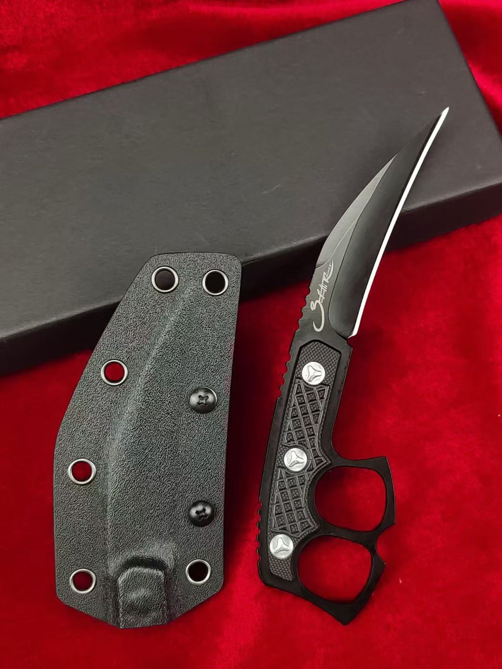 CPM-D2 Steel Karambit Fixed Blade Knife – Black Titanium Coating with Kydex Sheath