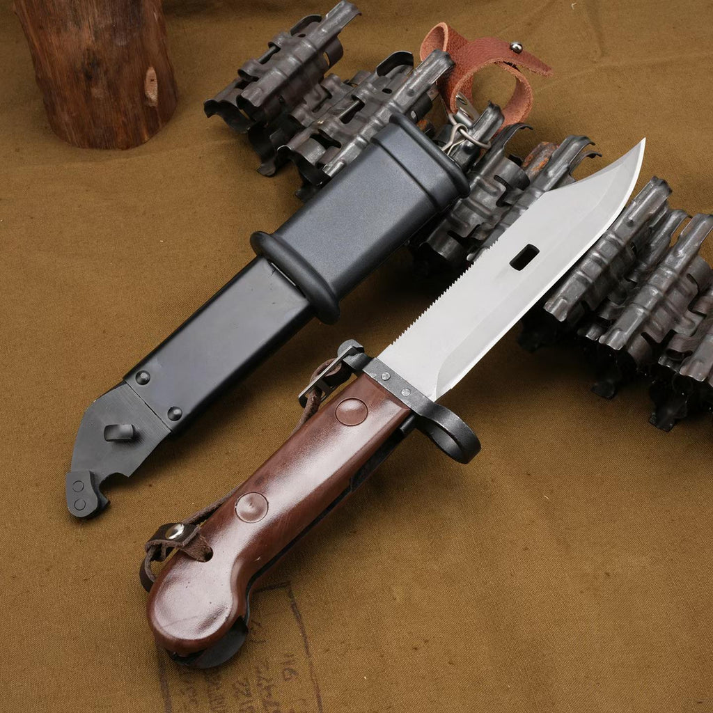 AK-Style Military Fixed Blade Knife – Alloy Steel, Nylon Fiberglass Handle with Steel Sheath AKM1