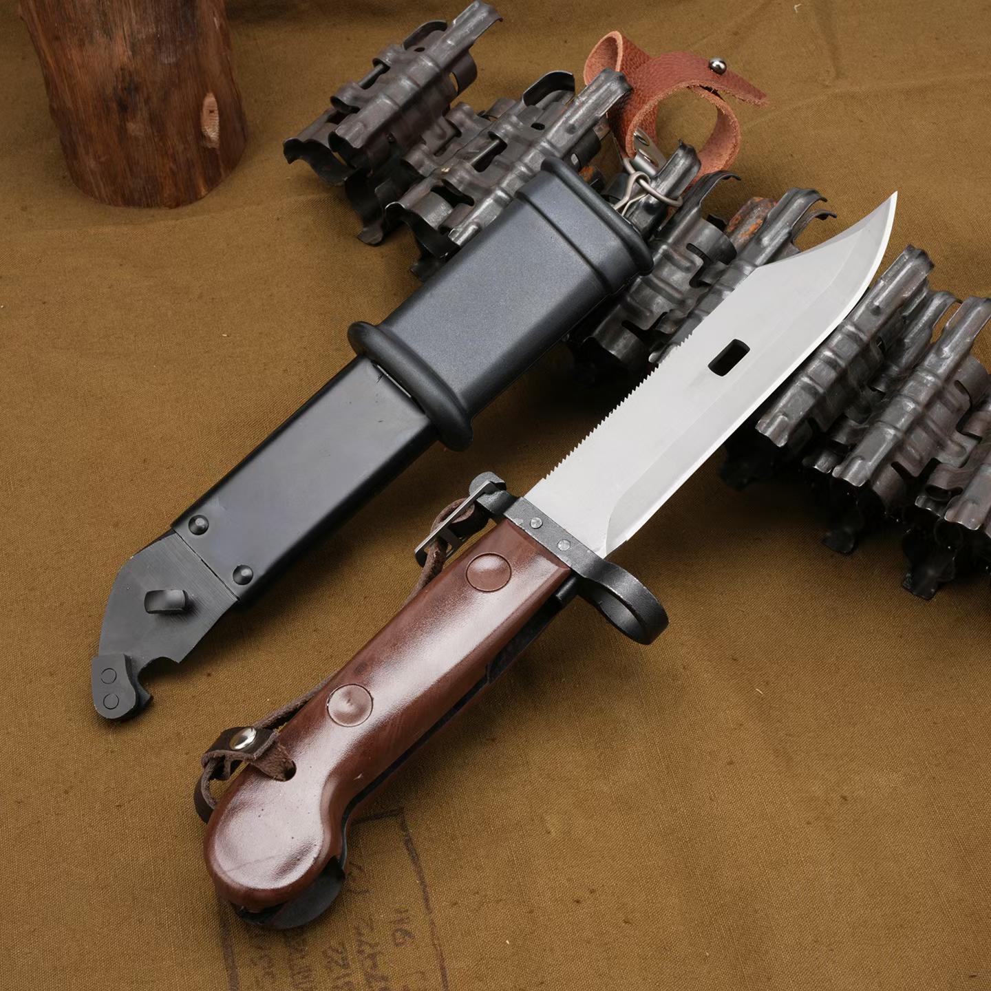 AK-Style Military Fixed Blade Knife – Alloy Steel, Nylon Fiberglass Handle with Steel Sheath AKM1