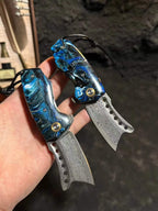 75-Layer Damascus EDC Folding Knife | Galaxy Resin Handle