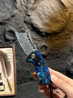 75-Layer Damascus EDC Folding Knife | Galaxy Resin Handle