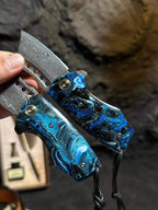 75-Layer Damascus EDC Folding Knife | Galaxy Resin Handle